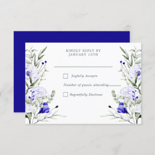 Cartão RSVP Sombra de Casamento Floral Real Azul De Marfim
