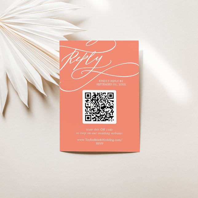 Cartão RSVP SOPHIA QR Code Modern Beach Bright Coral Weding (SOPHIA QR Code Modern Beach Bright Coral Wedding RSVP Card)