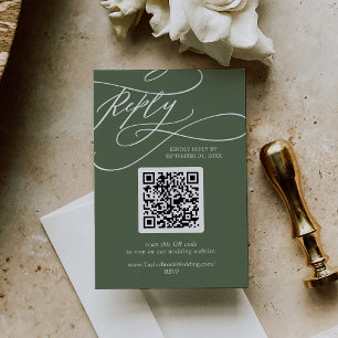 Cartão RSVP SOPHIA QR Code Rustic Woodland Casamento Verde