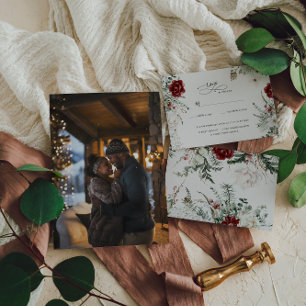 Cartão RSVP Spruce & Lace   Winter Florals Wedding