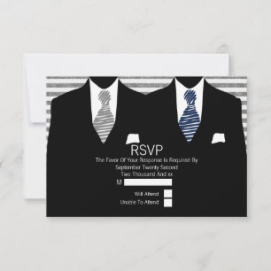 Cartão RSVP Sr. e Sr. Suit Cinza Gravatas Marinho Casamento RS