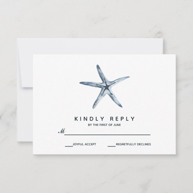Cartão RSVP Starfish Azul | VP de Casamento (Frente)
