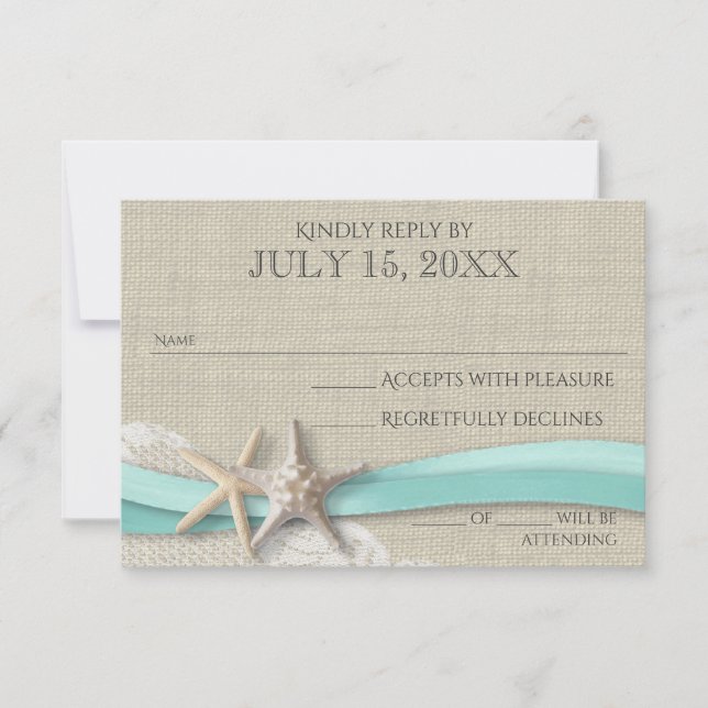 Cartão RSVP Starfish e Lace Rustic Response Card (Frente)
