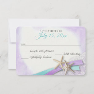 Cartão RSVP Starfish e Lace Vintage Beach Purple