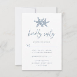 Cartão RSVP Starfish Modern Dusty Blue Beach Weding