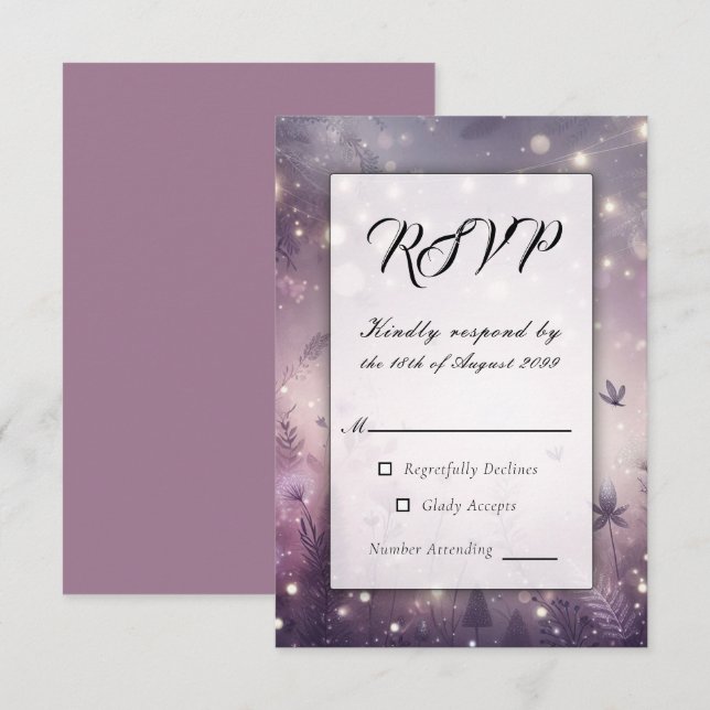 Cartão RSVP Starlit Enchantment em Bloom Wedding (Frente/Verso)