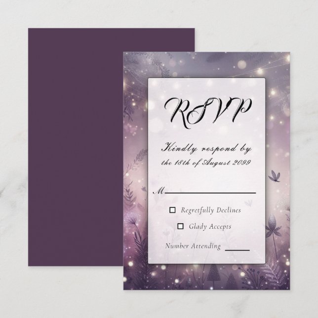 Cartão RSVP Starlit Enchantment em Bloom Wedding (Frente/Verso)