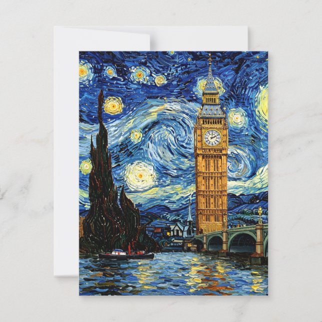 Cartão RSVP Starry Night Big Ben London Inglaterra (Frente)