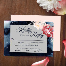 Cartão RSVP Starry Night Floral Wedding escolha de refeição