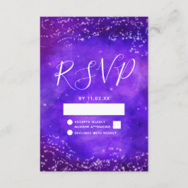 Cartão RSVP Starry Night Galaxy Purple Watercolor Casamento RS