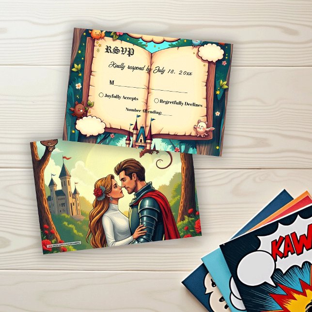 Cartão RSVP Storybook Forest Woodland Castle Fairytale Wedding (Criador carregado)