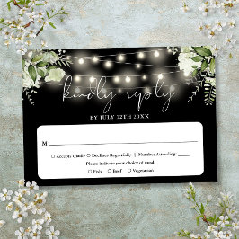Cartão RSVP String Floral Luz Negra E Casamento Branco