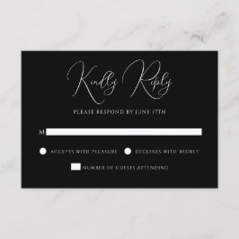 Cartão RSVP Stylish Modern Script Black And White Wedding