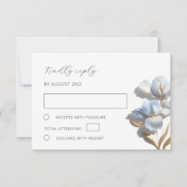 Cartão RSVP Stylized Blue Gold Lily Bas Relief Flower
