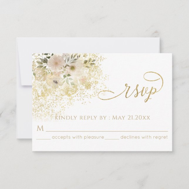 Cartão RSVP Suave floral romântico rosa claro caligrafia doura (Frente)