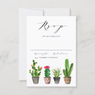 Cartão RSVP Suculentas e Cactus em Vasos Boho para Casamento d