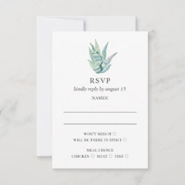 Cartão RSVP Suculentes de aquarela. Casamento de cacto verde s