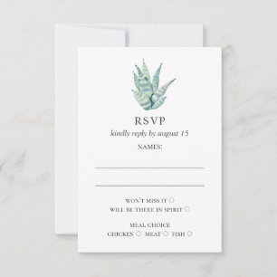 Cartão RSVP Suculentes de aquarela. Casamento de cacto verde s