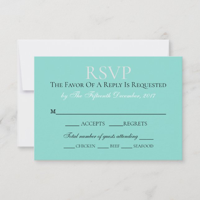 Cartão RSVP Suíte de Casamento Bride & Co, Elegante Azul Teal (Frente)