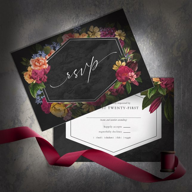 Cartão RSVP Sultry Nights Floral Wedding ID829 (Criador carregado)