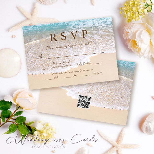 Cartão RSVP Summer Blue Ocean Waves Casamento Tropical Praia (Criador carregado)