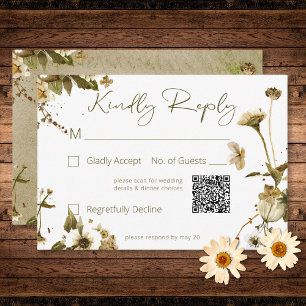 Cartão RSVP Summer Wildflower & Daisies Casamento Código QR
