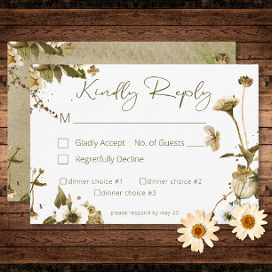 Cartão RSVP Summer Wildflower & Daisies Casamento Três Jantas