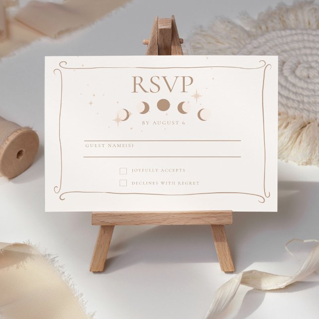 Cartão RSVP Sun & Moon Whimsical Hand Desenhou Casamento Celes (Criador carregado)