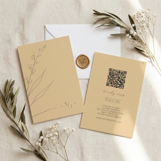 Cartão RSVP Sun-Washed Garden Wedding QR Code ID1283 (Criador carregado)
