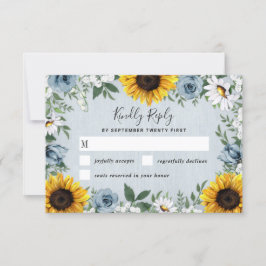 Cartão RSVP Sunflower Dusty Blue Country Rosa Rustic Casamento
