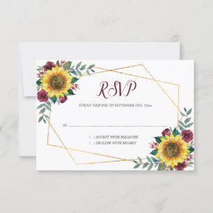 Cartão RSVP Sunflower Floral Watercolor Casamento Geométrico
