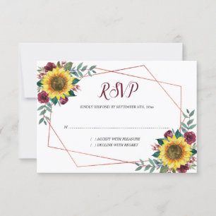 Cartão RSVP Sunflower Floral Watercolor Rosa Geométrico Casame