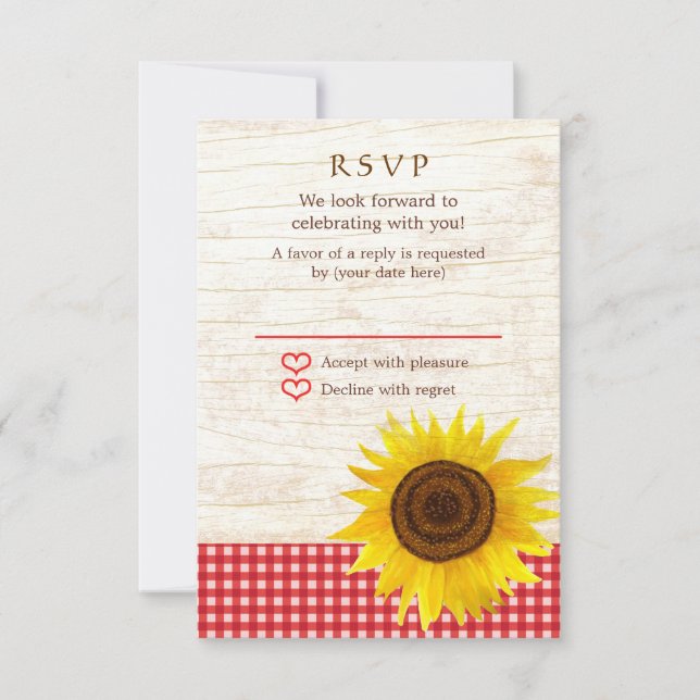 Cartão RSVP Sunflower on Birch Latido Rustic Country Casamento (Frente)