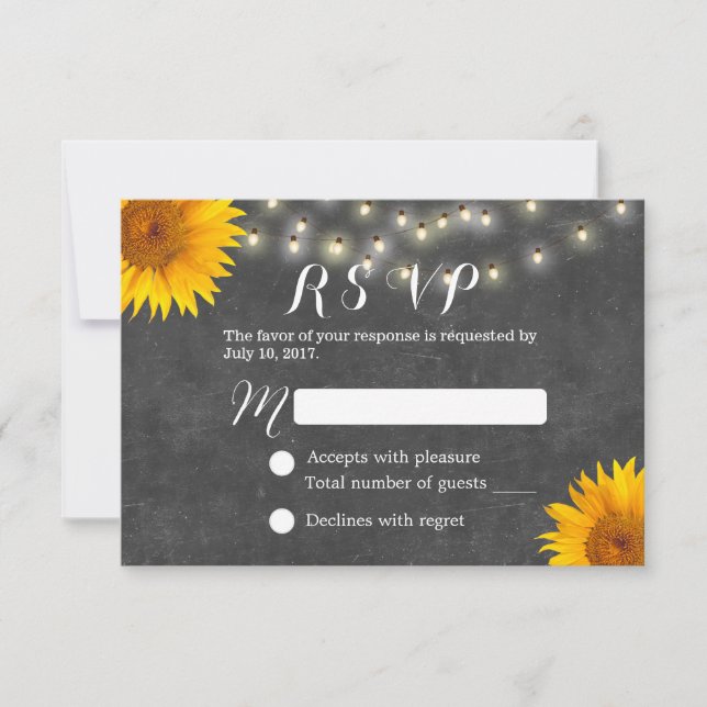 Cartão RSVP Sunflower & String Lights Casamento do quadro de c (Frente)
