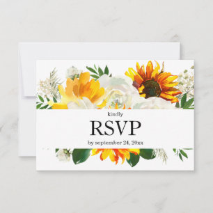 Cartão RSVP Sunflower & White Floral com casamento de opções