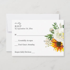 Cartão RSVP Sunflower & White Rose Floral Artsy no Meal