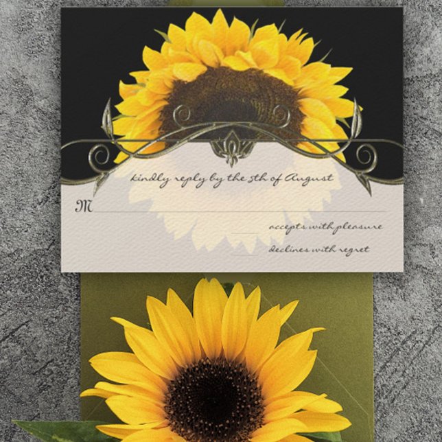 Cartão RSVP Sunny Yellow Elegance Sunflower Black (Criador carregado)