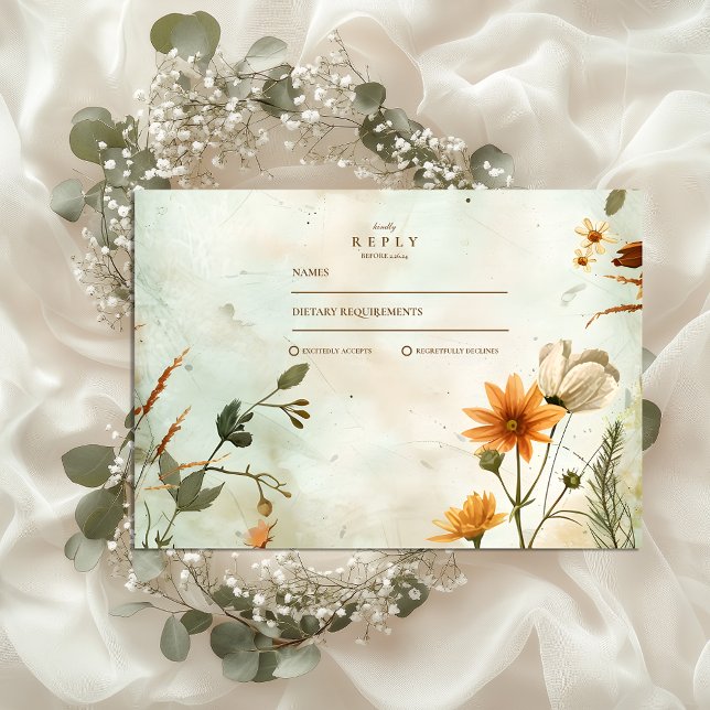 Cartão RSVP Sunset Meadow Wildflower Wedding (Criador carregado)