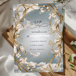Cartão RSVP Surpreendente Arte Nouveau Dourado e floral Casame