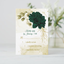 Cartão RSVP Surpreendentes flores de ouro verde esmeralda