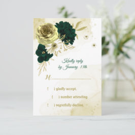 Cartão RSVP Surpreendentes flores de ouro verde esmeralda