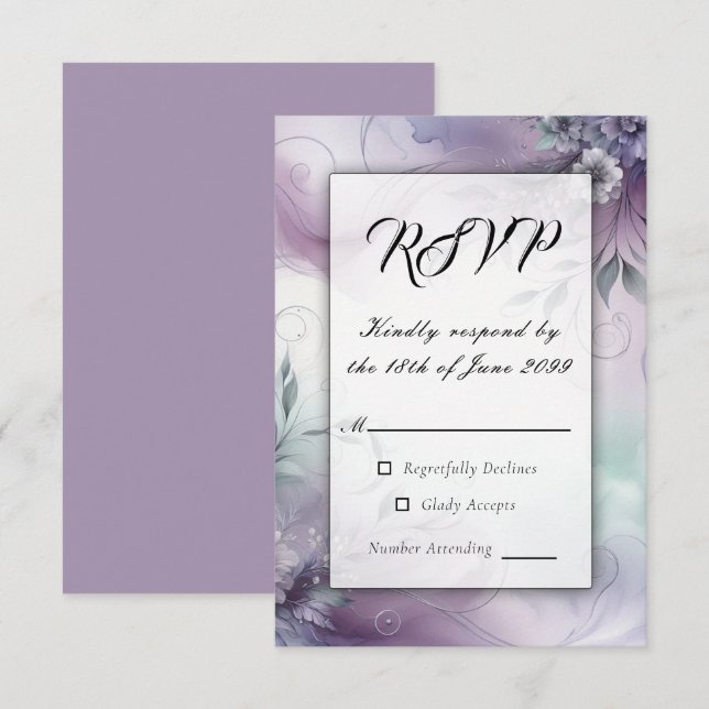 Cartão RSVP Suspiros de lavanda Mist e Aquarela (Frente/Verso)