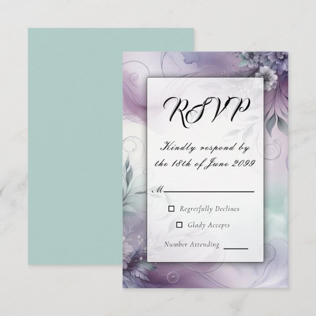 Cartão RSVP Suspiros de lavanda Mist e Aquarela (Frente/Verso)