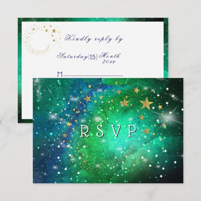 Cartão RSVP Sweet Sixteen Evening Under the Stars Space Nebula (Frente/Verso)