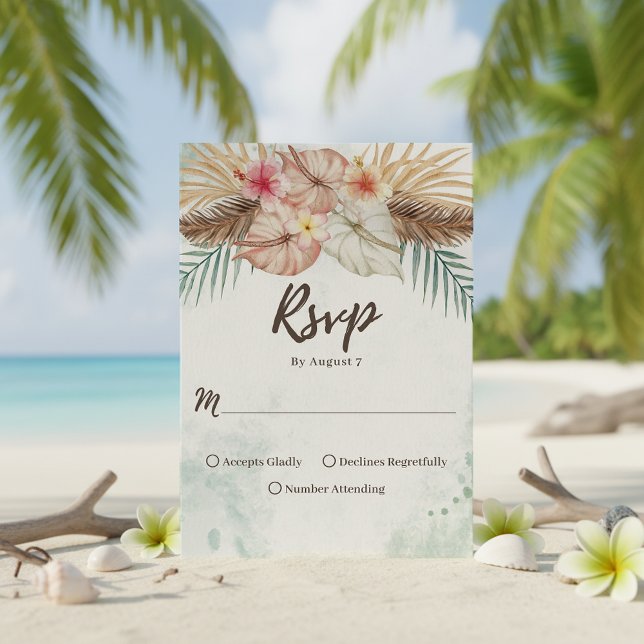 Cartão RSVP Tahiti | Casamento de Destino de Praia Tropical (Criador carregado)