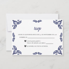 Cartão RSVP Talavera Blue Floral Minimalist Spanish Wedding