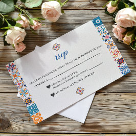 Cartão RSVP Talavera Colorful Floral Fiesta Spanish Wedding