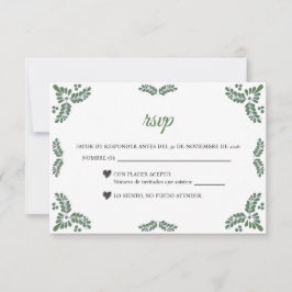 Cartão RSVP Talavera Green Floral Minimalist Spanish Wedding
