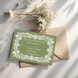Cartão RSVP Talavera sage green Mexican wedding