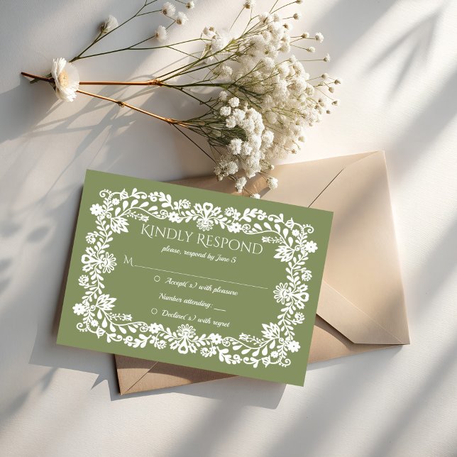Cartão RSVP Talavera sage green Mexican wedding (Talavera sage green Mexican wedding RSVP Cards wedding invitation suite
)